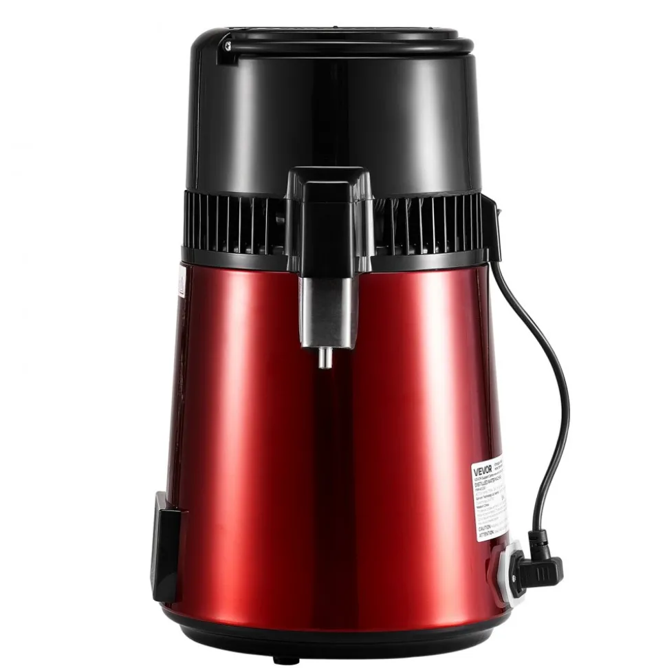 VEVOR Water Distiller, 4L 1.1 Gallon Pure Water Purifier Filter For Home Table Countertop, 1750W Distilled Maker with Glass Pot, Stainless Steel Interior Drinking Machine to Make Clean Waters, Red