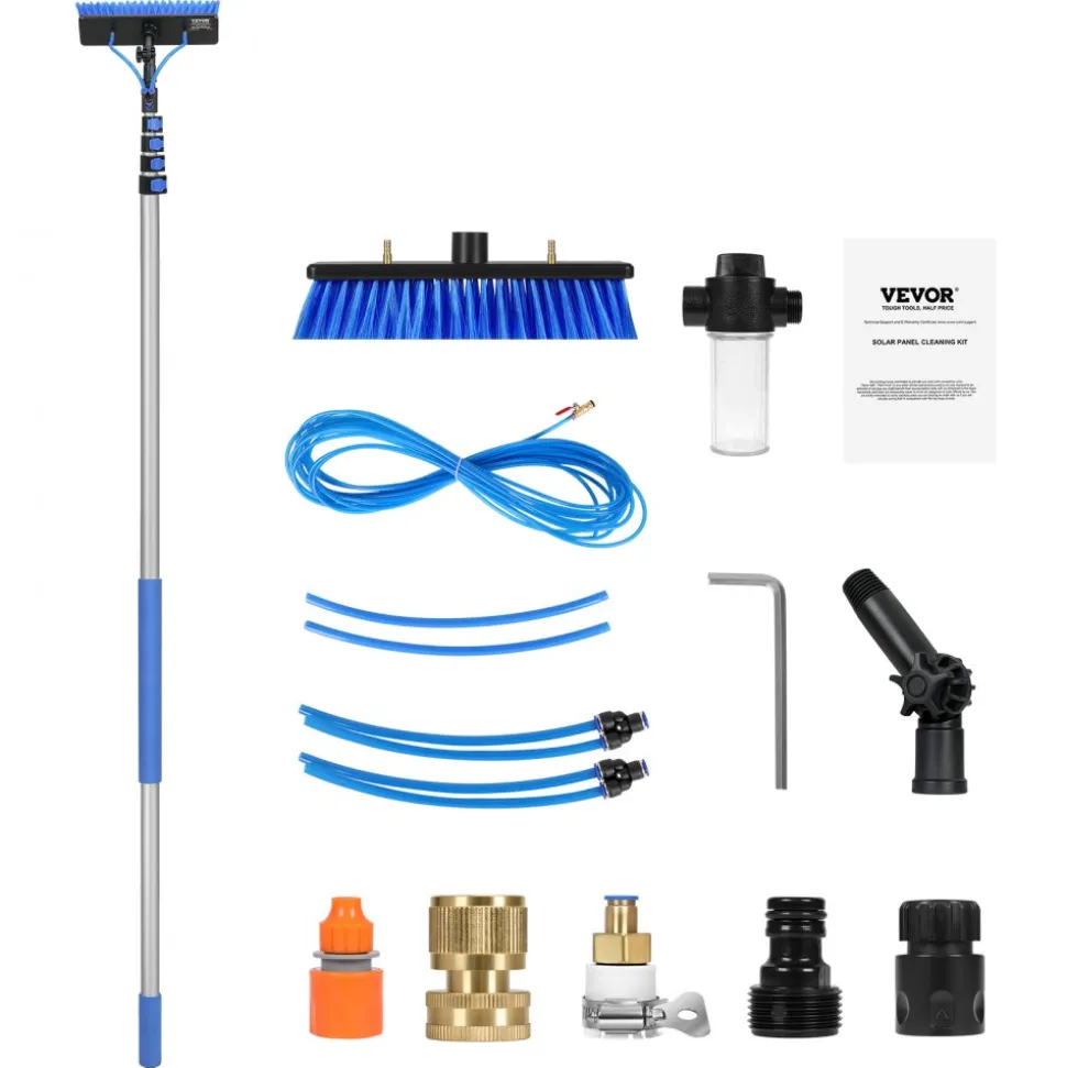 VEVOR Water Fed Pole Kit, 30FT Solar Panel Cleaning Pole with Extendable Handle, 180° Rotatable Brush Head & 65.6FT Hose, Household & Outdoor Window Cleaner Tool for Caravan Solar Panel Deck