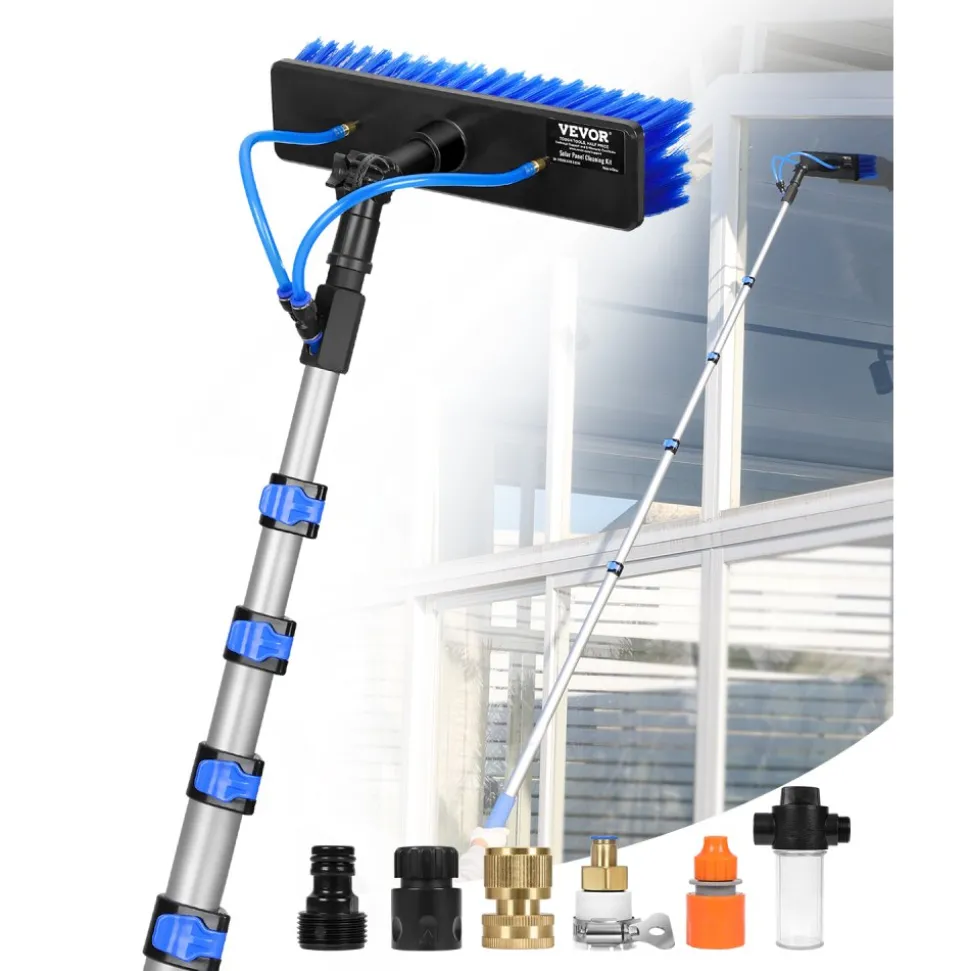 VEVOR Water Fed Pole Kit, 30FT Solar Panel Cleaning Pole with Extendable Handle, 180° Rotatable Brush Head & 65.6FT Hose, Household & Outdoor Window Cleaner Tool for Caravan Solar Panel Deck
