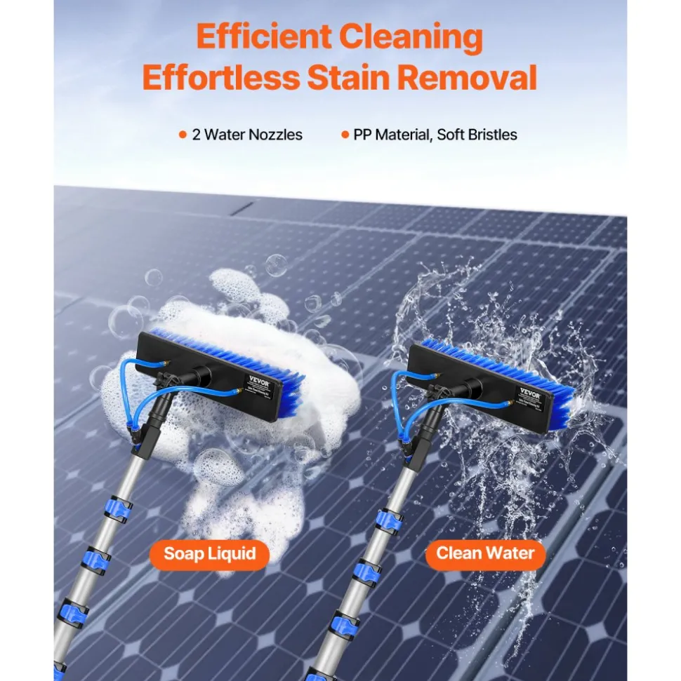 VEVOR Water Fed Pole Kit, 30FT Solar Panel Cleaning Pole with Extendable Handle, 180° Rotatable Brush Head & 65.6FT Hose, Household & Outdoor Window Cleaner Tool for Caravan Solar Panel Deck