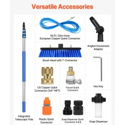 VEVOR Water Fed Pole Kit, 12FT Solar Panel Cleaning Pole with Extendable Handle, 180° Rotatable Brush Head & 65.6FT Hose, Household & Outdoor Window Cleaner Tool for Caravan Solar Panel Deck