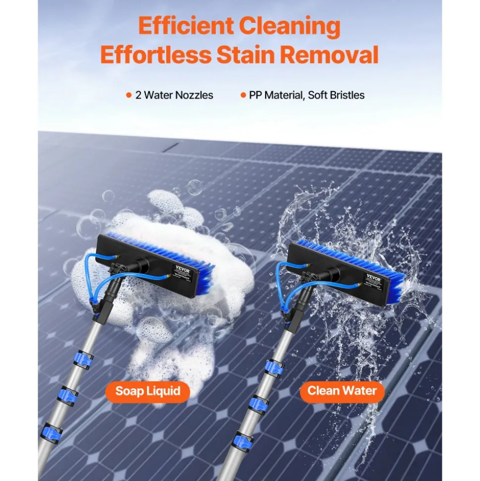 VEVOR Water Fed Pole Kit, 12FT Solar Panel Cleaning Pole with Extendable Handle, 180° Rotatable Brush Head & 65.6FT Hose, Household & Outdoor Window Cleaner Tool for Caravan Solar Panel Deck