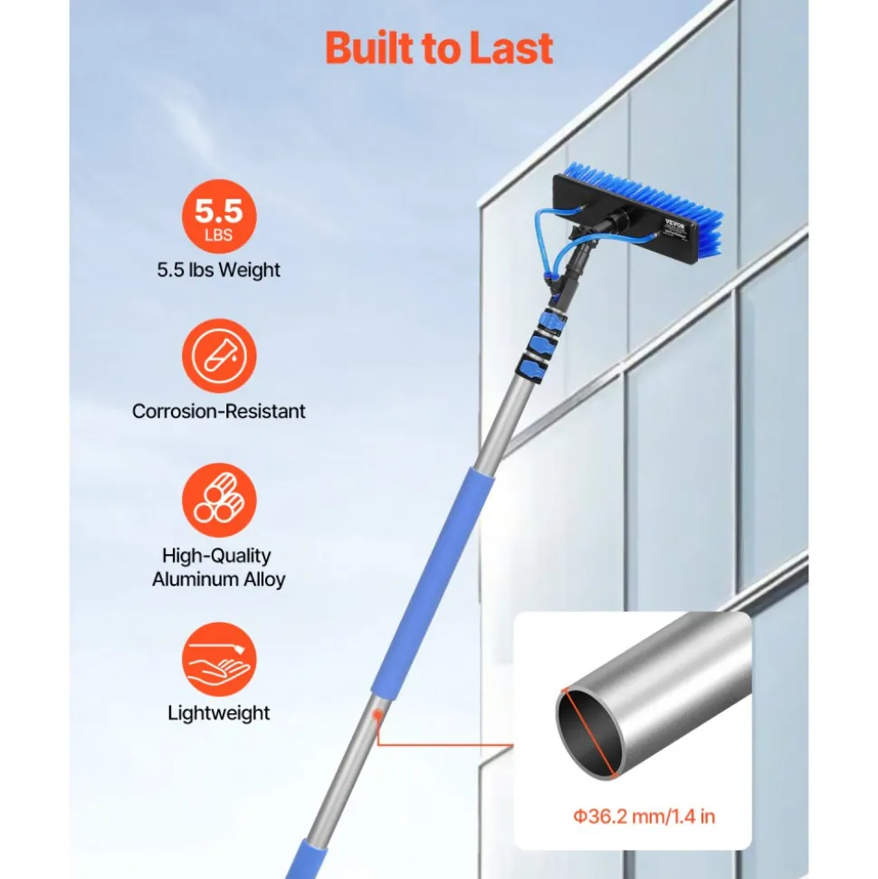 VEVOR Water Fed Pole Kit, 12FT Solar Panel Cleaning Pole with Extendable Handle, 180° Rotatable Brush Head & 65.6FT Hose, Household & Outdoor Window Cleaner Tool for Caravan Solar Panel Deck
