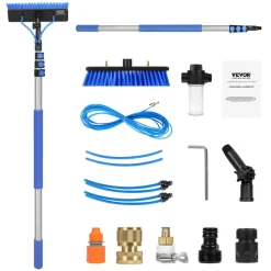 VEVOR Water Fed Pole Kit, 12FT Solar Panel Cleaning Pole with Extendable Handle, 180° Rotatable Brush Head & 65.6FT Hose, Household & Outdoor Window Cleaner Tool for Caravan Solar Panel Deck