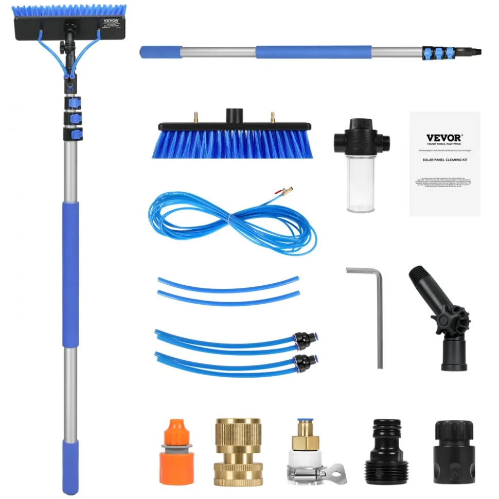 VEVOR Water Fed Pole Kit, 12FT Solar Panel Cleaning Pole with Extendable Handle, 180° Rotatable Brush Head & 65.6FT Hose, Household & Outdoor Window Cleaner Tool for Caravan Solar Panel Deck