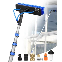 VEVOR Water Fed Pole Kit, 12FT Solar Panel Cleaning Pole with Extendable Handle, 180° Rotatable Brush Head & 65.6FT Hose, Household & Outdoor Window Cleaner Tool for Caravan Solar Panel Deck