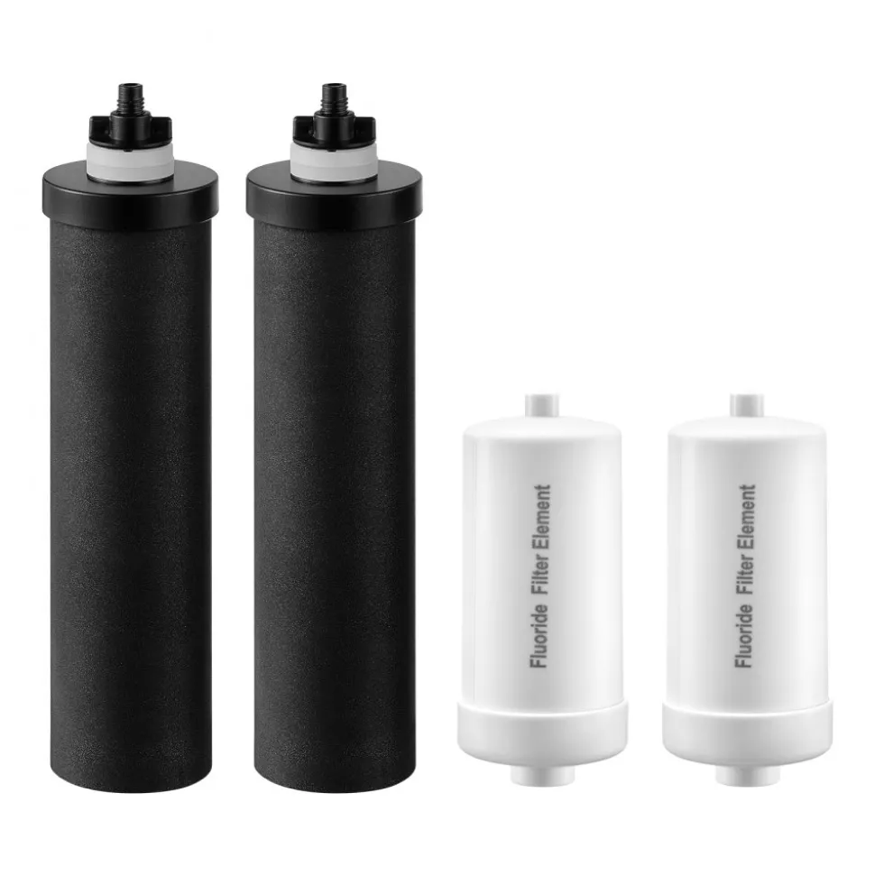 VEVOR Water Filters Replacement, Purification Elements, Replacement Filters, Gravity Water Filter System, Compatible with Most Brands, Pack of 4 (2 Activated Carbon Filter + 2 Defluorination Filter)
