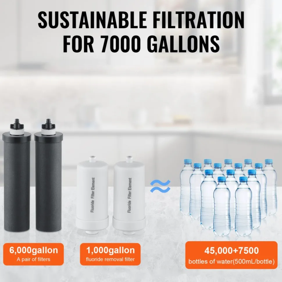 VEVOR Water Filters Replacement, Purification Elements, Replacement Filters, Gravity Water Filter System, Compatible with Most Brands, Pack of 4 (2 Activated Carbon Filter + 2 Defluorination Filter)