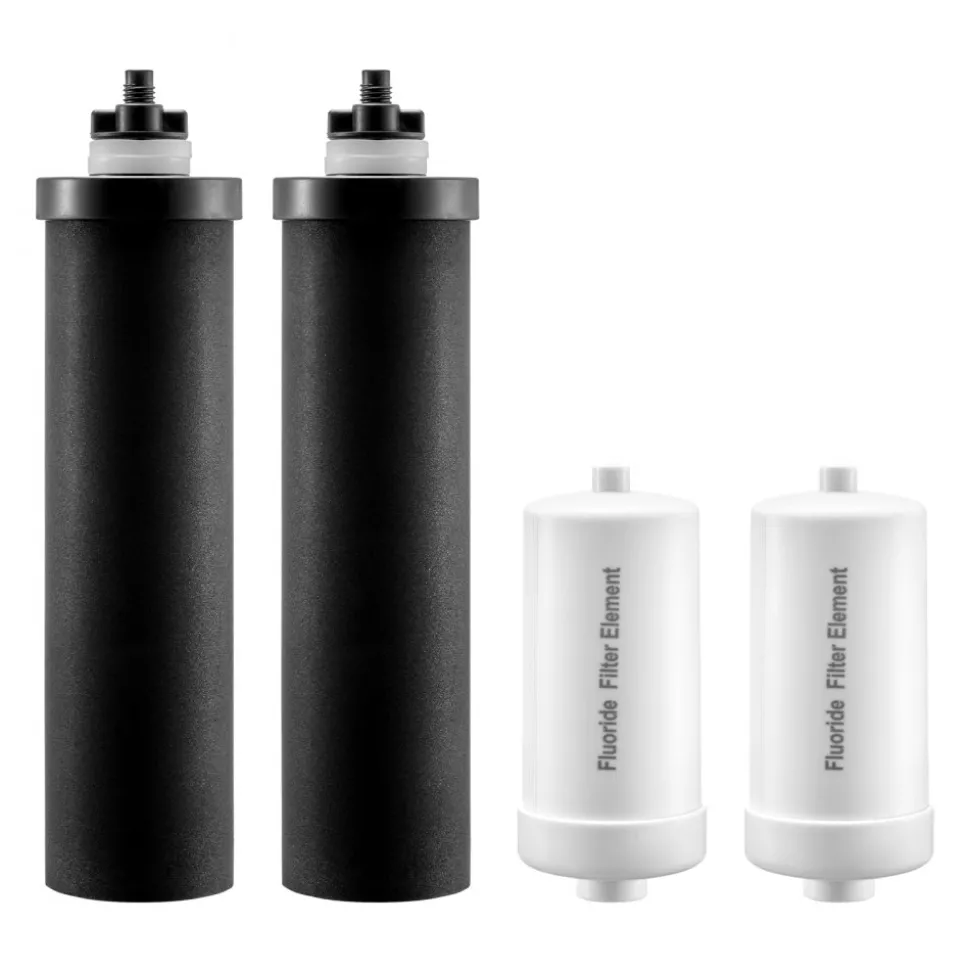 VEVOR Water Filters Replacement, Purification Elements, Replacement Filters, Gravity Water Filter System, Compatible with Most Brands, Pack of 4 (2 Activated Carbon Filter + 2 Defluorination Filter)