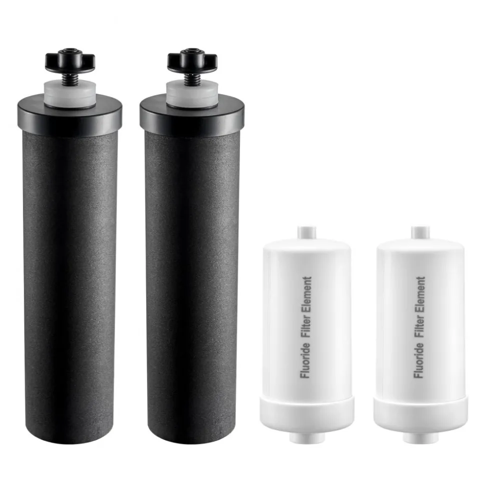 VEVOR Water Filters Replacement, Purification Elements, Replacement Filters, Gravity Water Filter System, Compatible with Most Brands, Pack of 4 (2 Activated Carbon Filter + 2 Defluorination Filter)