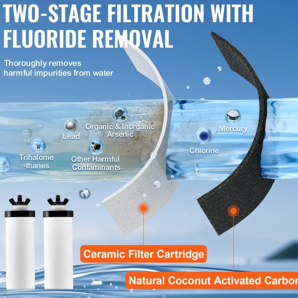 VEVOR Water Filters Replacement, Purification Elements, Ceramic Replacement Filters, Easy to Replace Water Filter, Gravity Water Filter System, Compatible with Most Brands, Pack of 2, White