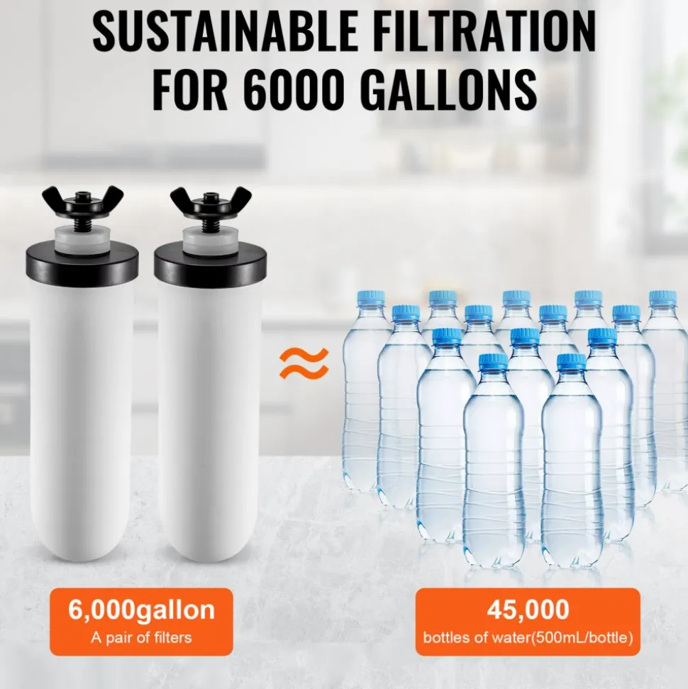 VEVOR Water Filters Replacement, Purification Elements, Ceramic Replacement Filters, Easy to Replace Water Filter, Gravity Water Filter System, Compatible with Most Brands, Pack of 2, White