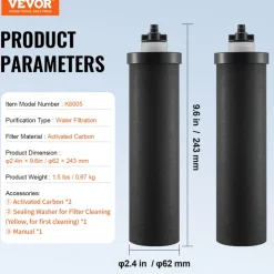 VEVOR Water Filters Replacement, Purification Elements, Activated Carbon Replacement Filters, Easy to Replace Water Filter, Gravity Water Filter System, Compatible with Most Brands, Pack of 2, Black