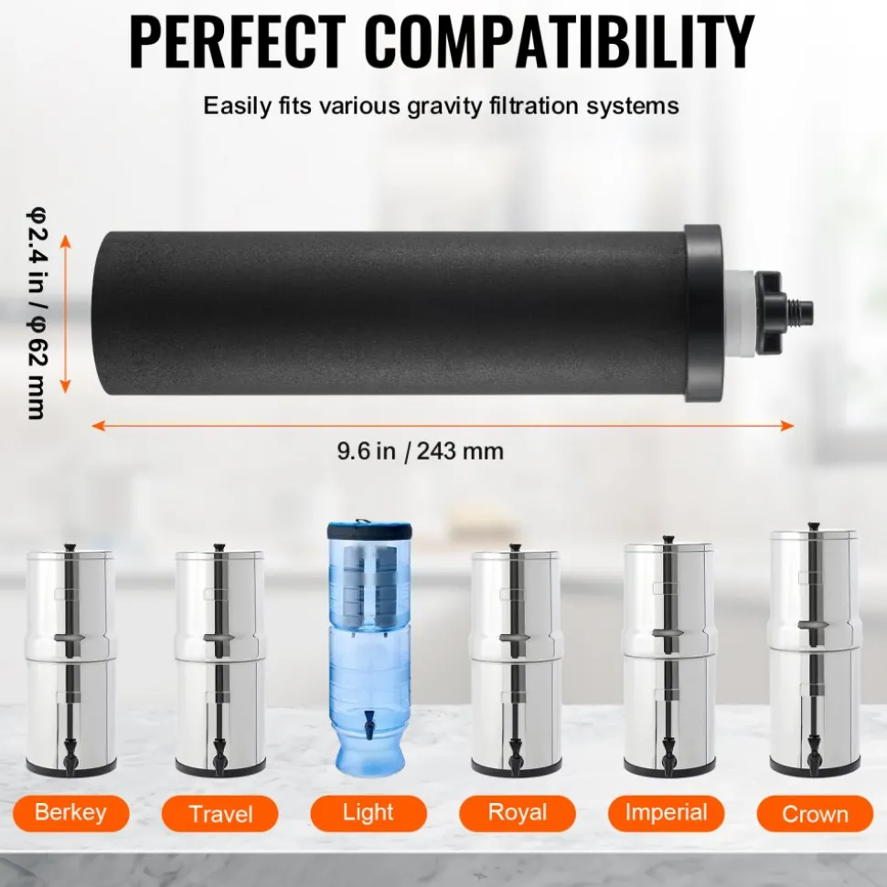 VEVOR Water Filters Replacement, Purification Elements, Activated Carbon Replacement Filters, Easy to Replace Water Filter, Gravity Water Filter System, Compatible with Most Brands, Pack of 2, Black