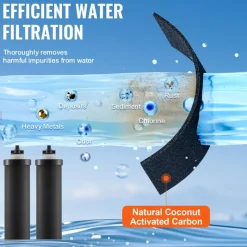 VEVOR Water Filters Replacement, Purification Elements, Activated Carbon Replacement Filters, Easy to Replace Water Filter, Gravity Water Filter System, Compatible with Most Brands, Pack of 2, Black
