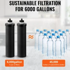 VEVOR Water Filters Replacement, Purification Elements, Activated Carbon Replacement Filters, Easy to Replace Water Filter, Gravity Water Filter System, Compatible with Most Brands, Pack of 2, Black