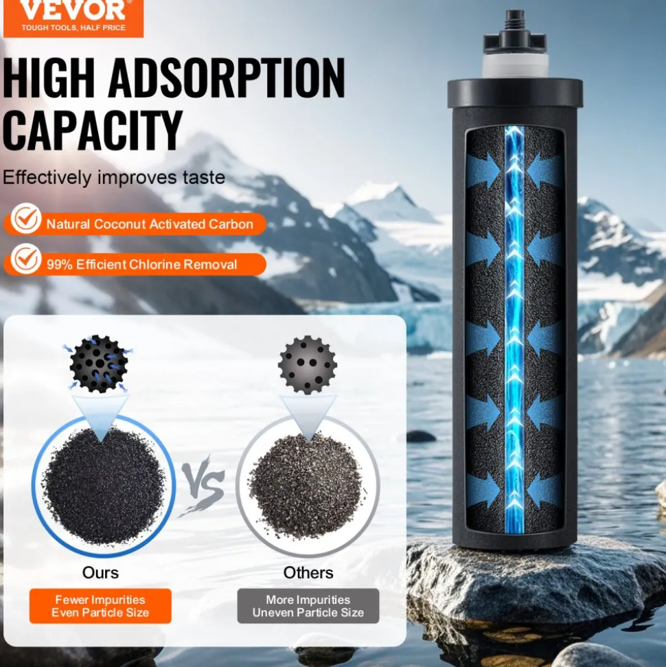 VEVOR Water Filters Replacement, Purification Elements, Activated Carbon Replacement Filters, Easy to Replace Water Filter, Gravity Water Filter System, Compatible with Most Brands, Pack of 2, Black