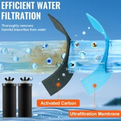 VEVOR Water Filters Replacement, Purification Elements, Activated Carbon Replacement Filters, Easy to Replace Water Filter, Gravity Water Filter System, Compatible with Most Brands, Pack of 2, Black
