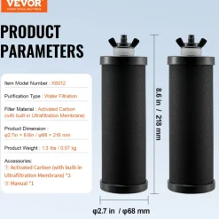 VEVOR Water Filters Replacement, Purification Elements, Activated Carbon Replacement Filters, Easy to Replace Water Filter, Gravity Water Filter System, Compatible with Most Brands, Pack of 2, Black