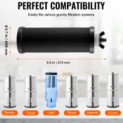 VEVOR Water Filters Replacement, Purification Elements, Activated Carbon Replacement Filters, Easy to Replace Water Filter, Gravity Water Filter System, Compatible with Most Brands, Pack of 2, Black