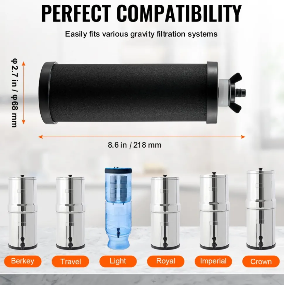 VEVOR Water Filters Replacement, Purification Elements, Activated Carbon Replacement Filters, Easy to Replace Water Filter, Gravity Water Filter System, Compatible with Most Brands, Pack of 2, Black
