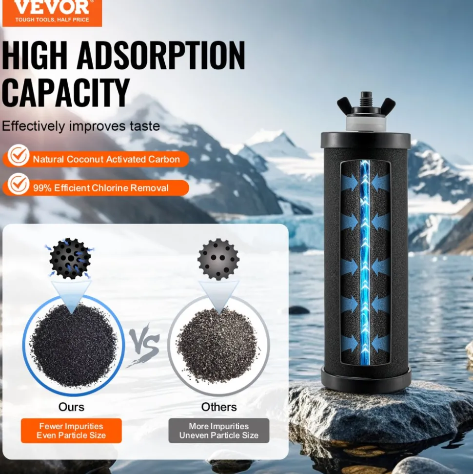 VEVOR Water Filters Replacement, Purification Elements, Activated Carbon Replacement Filters, Easy to Replace Water Filter, Gravity Water Filter System, Compatible with Most Brands, Pack of 2, Black