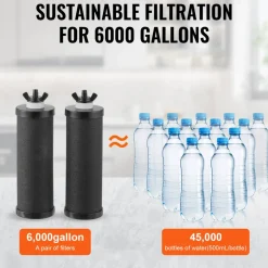 VEVOR Water Filters Replacement, Purification Elements, Activated Carbon Replacement Filters, Easy to Replace Water Filter, Gravity Water Filter System, Compatible with Most Brands, Pack of 2, Black