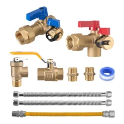 VEVOR Water Heater Kit, 3/4 Inch Cold & Hot Water Plumbing Repair Kit with 600 WOG Isolation Valves, Pressure Relief Valve, Ball Valve, Gas Hose, Compatible with Most Tankless Waters Heater Brands