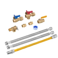 VEVOR Water Heater Kit, 3/4 Inch Cold & Hot Water Plumbing Repair Kit with 600 WOG Isolation Valves, Pressure Relief Valve, Ball Valve, Gas Hose, Compatible with Most Tankless Waters Heater Brands