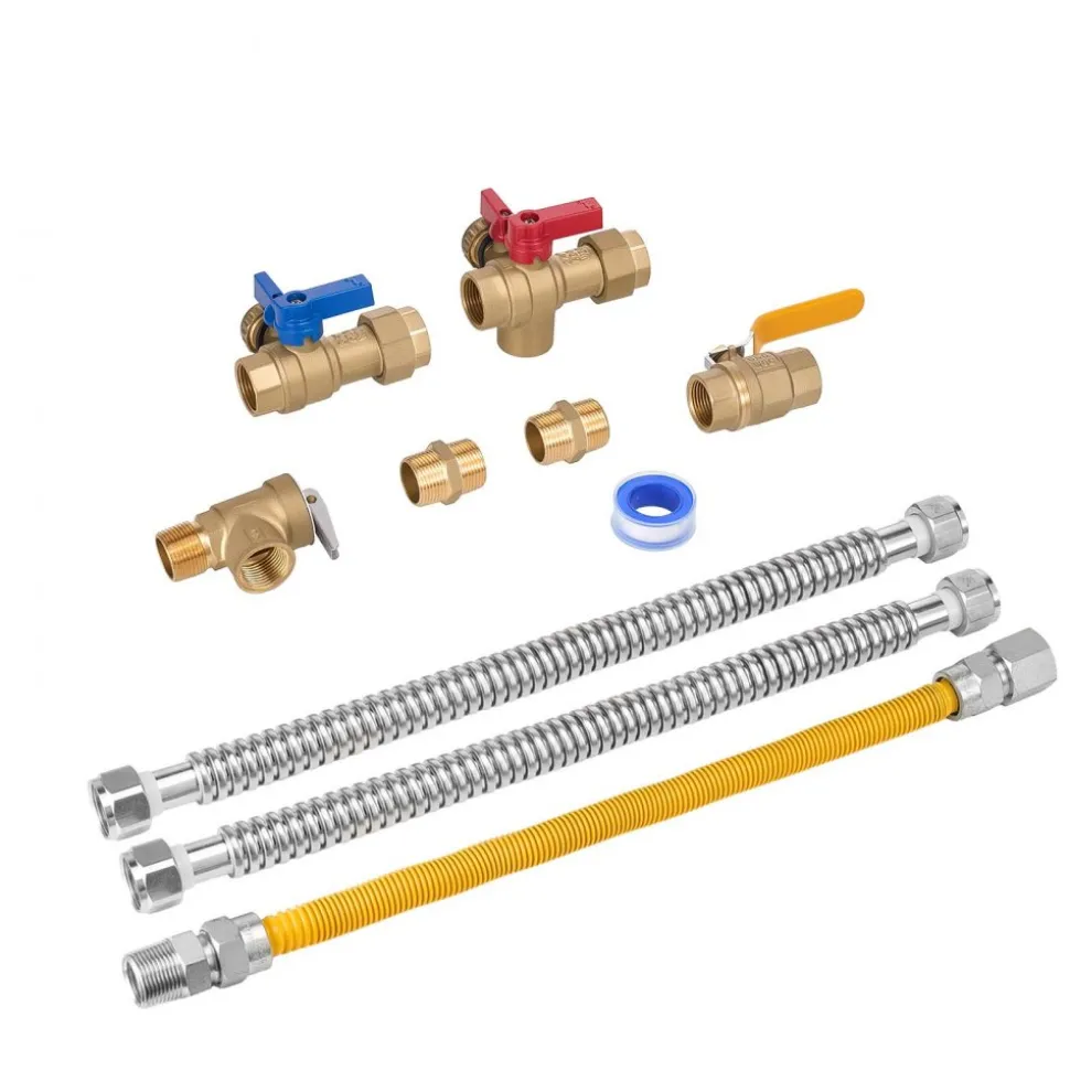 VEVOR Water Heater Kit, 3/4 Inch Cold & Hot Water Plumbing Repair Kit with 600 WOG Isolation Valves, Pressure Relief Valve, Ball Valve, Gas Hose, Compatible with Most Tankless Waters Heater Brands