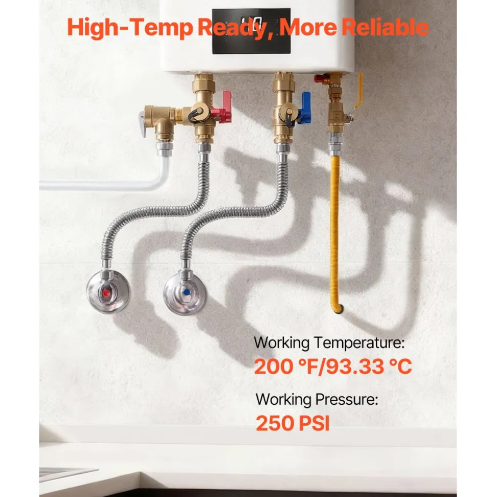 VEVOR Water Heater Kit, 18 Inch Length Water Heater Flex Connector, Waters Heaters Installation Kit with 3/4" FIP x 3/4" FIP Inlet & Outlet Connection for Bathroom, Kitchen, Laundry Room, Boiler Room