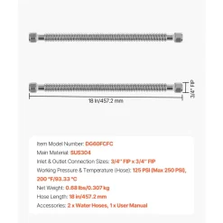 VEVOR Water Heater Kit, 18 Inch Length Water Heater Flex Connector, Waters Heaters Installation Kit with 3/4