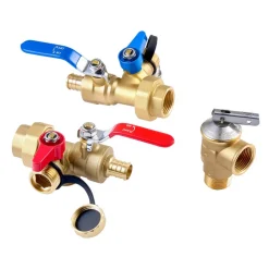 VEVOR Water Heater Kit, 3/4 Inch Tankless Water Heater Service Valve Kit with 2PCS 3/4″ NPT to 3/4″ PEX-B Isolation Valves, Pressure Relief Valve, Lead-Free Brass, Fits Most Tankless Waters Heaters