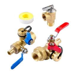 VEVOR Water Heater Kit, 3/4 Inch Tankless Water Heater Service Valve Kit with 2PCS 3/4″ NPT to 3/4″ PEX-B Isolation Valves, Pressure Relief Valve, Lead-Free Brass, Fits Most Tankless Waters Heaters