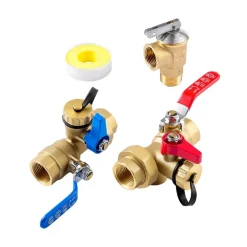 VEVOR Water Heater Kit, 3/4 Inch Tankless Water Heater Service Valve Kit with 2PCS 3/4″ NPT to 3/4″ NPT Isolation Valves, Pressure Relief Valve, Lead-Free Brass, Fits Most Tankless Waters Heaters