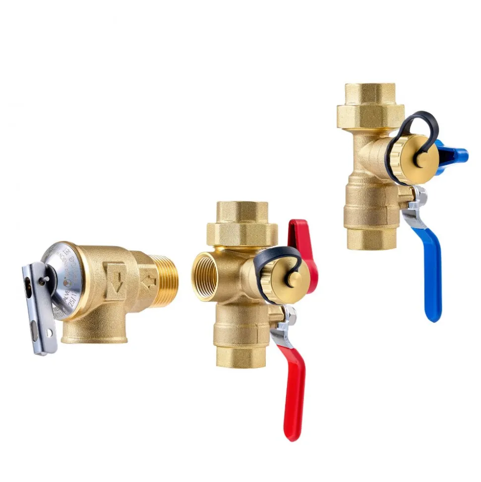 VEVOR Water Heater Kit, 3/4 Inch Tankless Water Heater Service Valve Kit with 2PCS 3/4″ NPT to 3/4″ NPT Isolation Valves, Pressure Relief Valve, Lead-Free Brass, Fits Most Tankless Waters Heaters