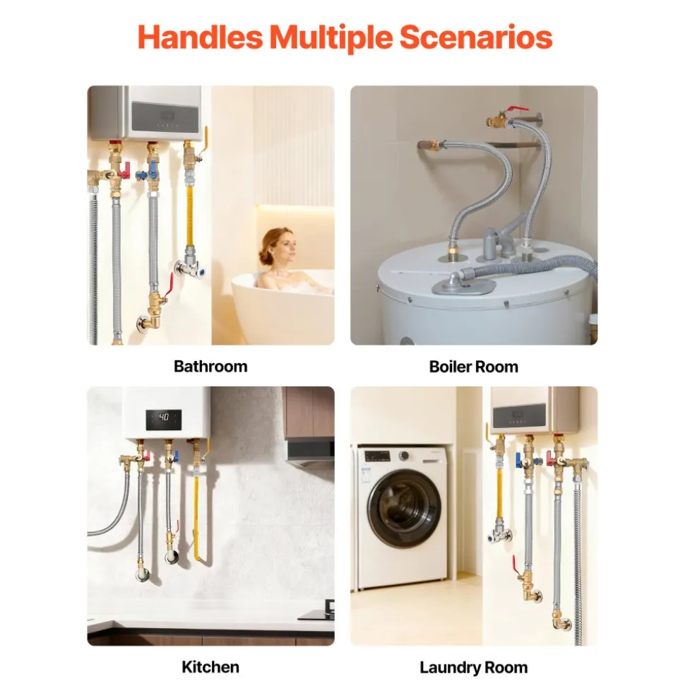 VEVOR Water Heater Kit, Push-Fit Valve Flexible Water Heater Connector with 3/4" FIP x 1/2" PTC Ball Valve, Stainless Steel Braided Waters Heaters Supply Line for Bathroom, Kitchen, Laundry Room
