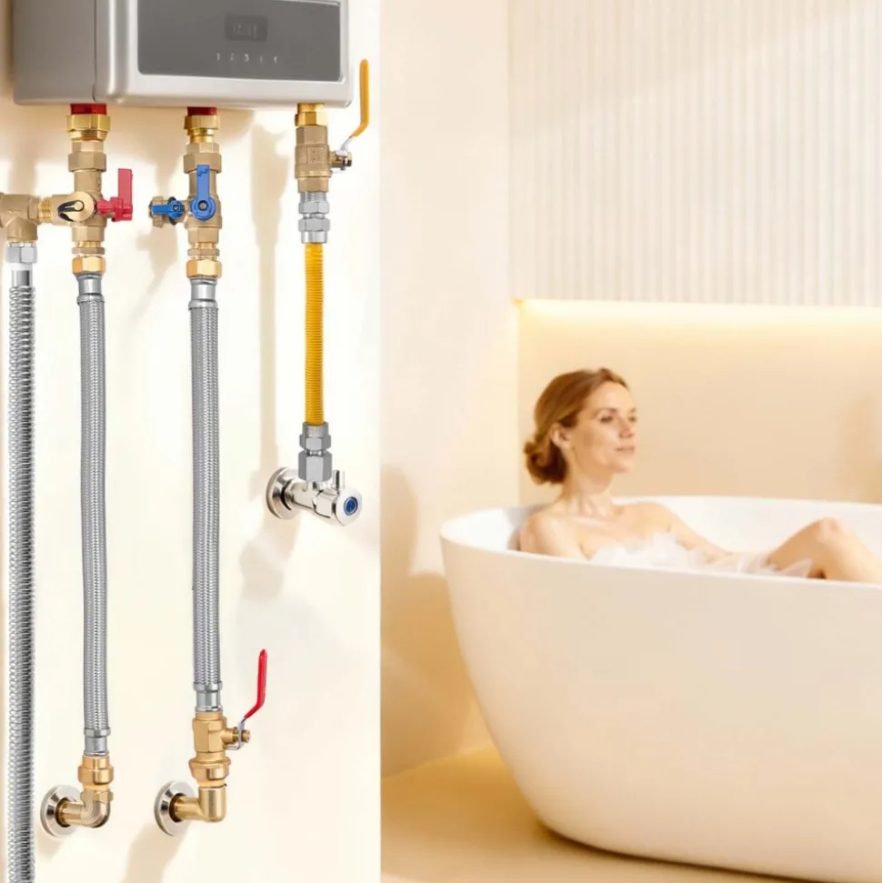 VEVOR Water Heater Kit, Push-Fit Valve Flexible Water Heater Connector with 3/4" FIP x 3/4" PTC Ball Valve, Stainless Steel Braided Waters Heaters Supply Line for Bathroom, Kitchen, Laundry Room
