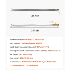 VEVOR Water Heater Kit, Push-Fit Valve Flexible Water Heater Connector with 3/4