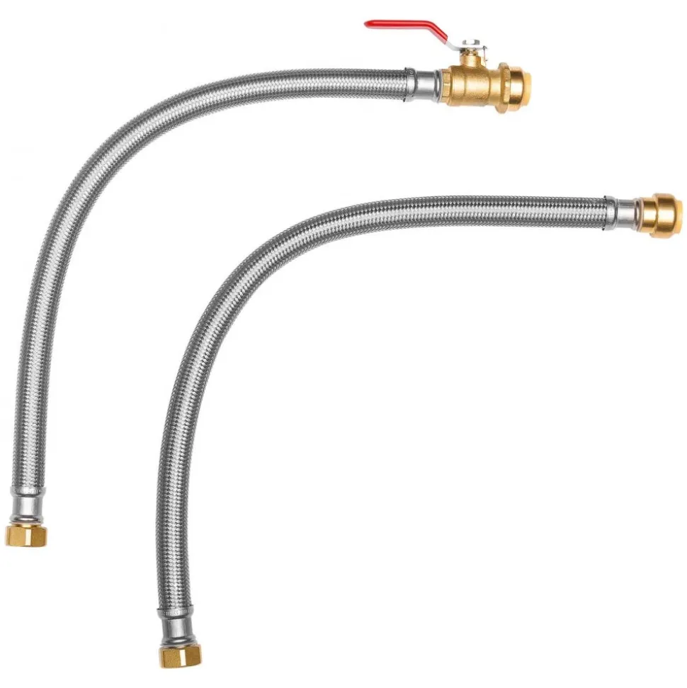 VEVOR Water Heater Kit, Push-Fit Valve Flexible Water Heater Connector with 3/4" FIP x 3/4" PTC Ball Valve, Stainless Steel Braided Waters Heaters Supply Line for Bathroom, Kitchen, Laundry Room