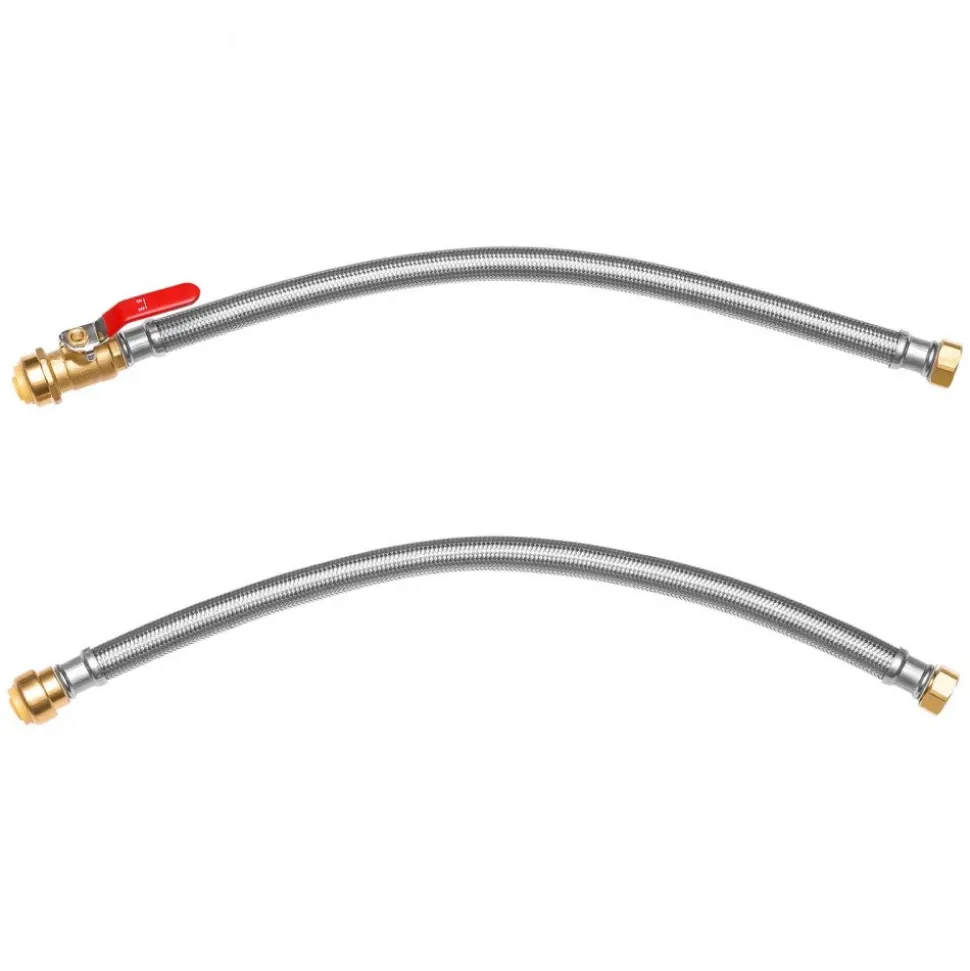 VEVOR Water Heater Kit, Push-Fit Valve Flexible Water Heater Connector with 3/4" FIP x 3/4" PTC Ball Valve, Stainless Steel Braided Waters Heaters Supply Line for Bathroom, Kitchen, Laundry Room