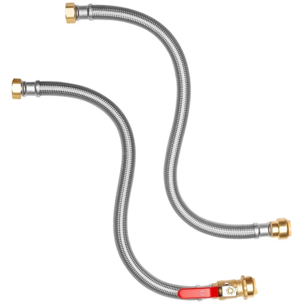 VEVOR Water Heater Kit, Push-Fit Valve Flexible Water Heater Connector with 3/4" FIP x 3/4" PTC Ball Valve, Stainless Steel Braided Waters Heaters Supply Line for Bathroom, Kitchen, Laundry Room