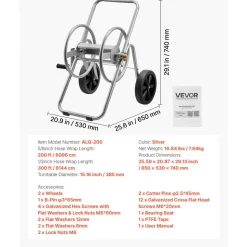 VEVOR Water Hose Reel Cart, 200/300 ft High-Pressure Garden Hose Cart, Hoses Reel Carts with Two Wheels, Handle & Heavy-Duty Mesh Storage Basket, Portable Hoses Reels for Garden Watering, Car Washing