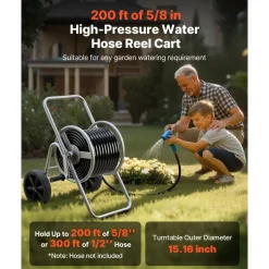VEVOR Water Hose Reel Cart, 200/300 ft High-Pressure Garden Hose Cart, Hoses Reel Carts with Two Wheels, Handle & Heavy-Duty Mesh Storage Basket, Portable Hoses Reels for Garden Watering, Car Washing