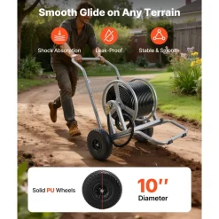 VEVOR Water Hose Reel Cart, 200/300ft High-Pressure Garden Hose Cart, Hoses Reel Carts with Two Wheels, Handle & Heavy-Duty Mesh Storage Basket, Dual-Purpose Portable Hoses Reels for Garden, Car, Pet