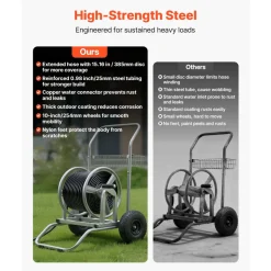 VEVOR Water Hose Reel Cart, 200/300ft High-Pressure Garden Hose Cart, Hoses Reel Carts with Two Wheels, Handle & Heavy-Duty Mesh Storage Basket, Dual-Purpose Portable Hoses Reels for Garden, Car, Pet
