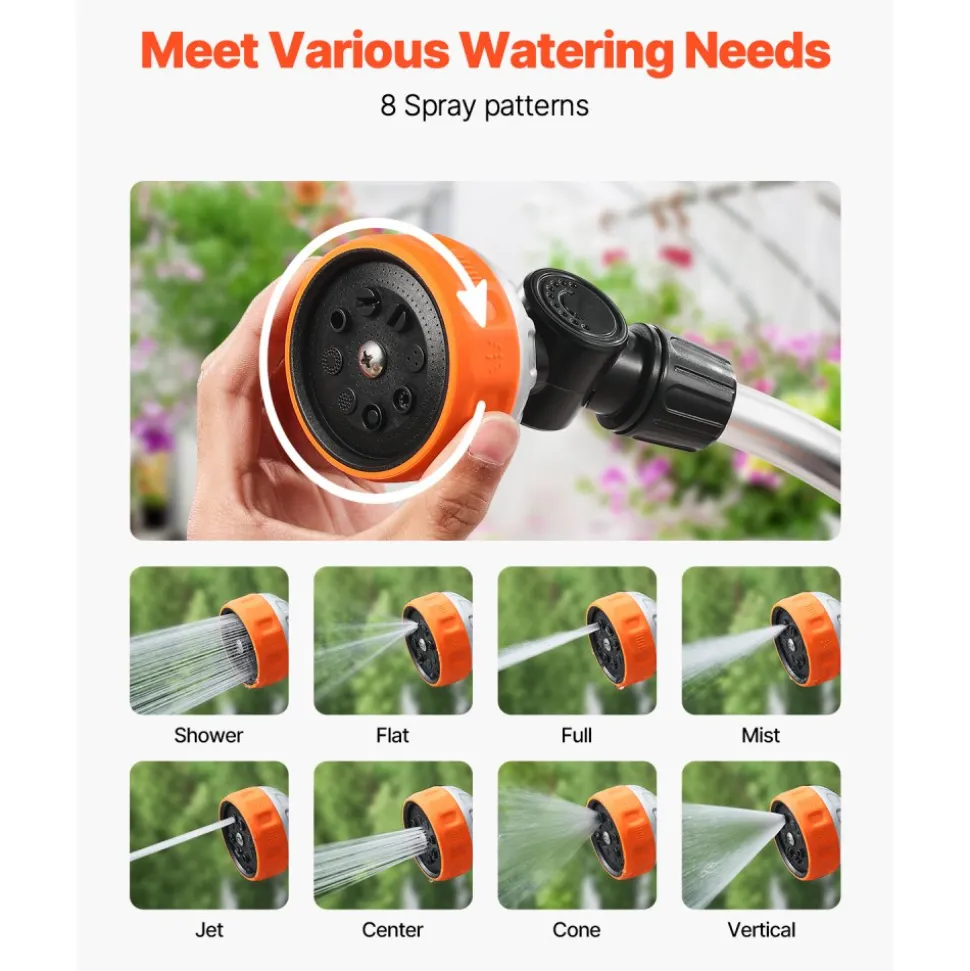 VEVOR Watering Wand, 36-Inch Extra Long Heavy Duty Garden Hose Wand with 8 Spray Patterns & 180° Swivel Head, Long Hose Nozzle Sprayer with on/off Thumb Control, Ideal for Hanging Baskets, Shrubs, Lawn