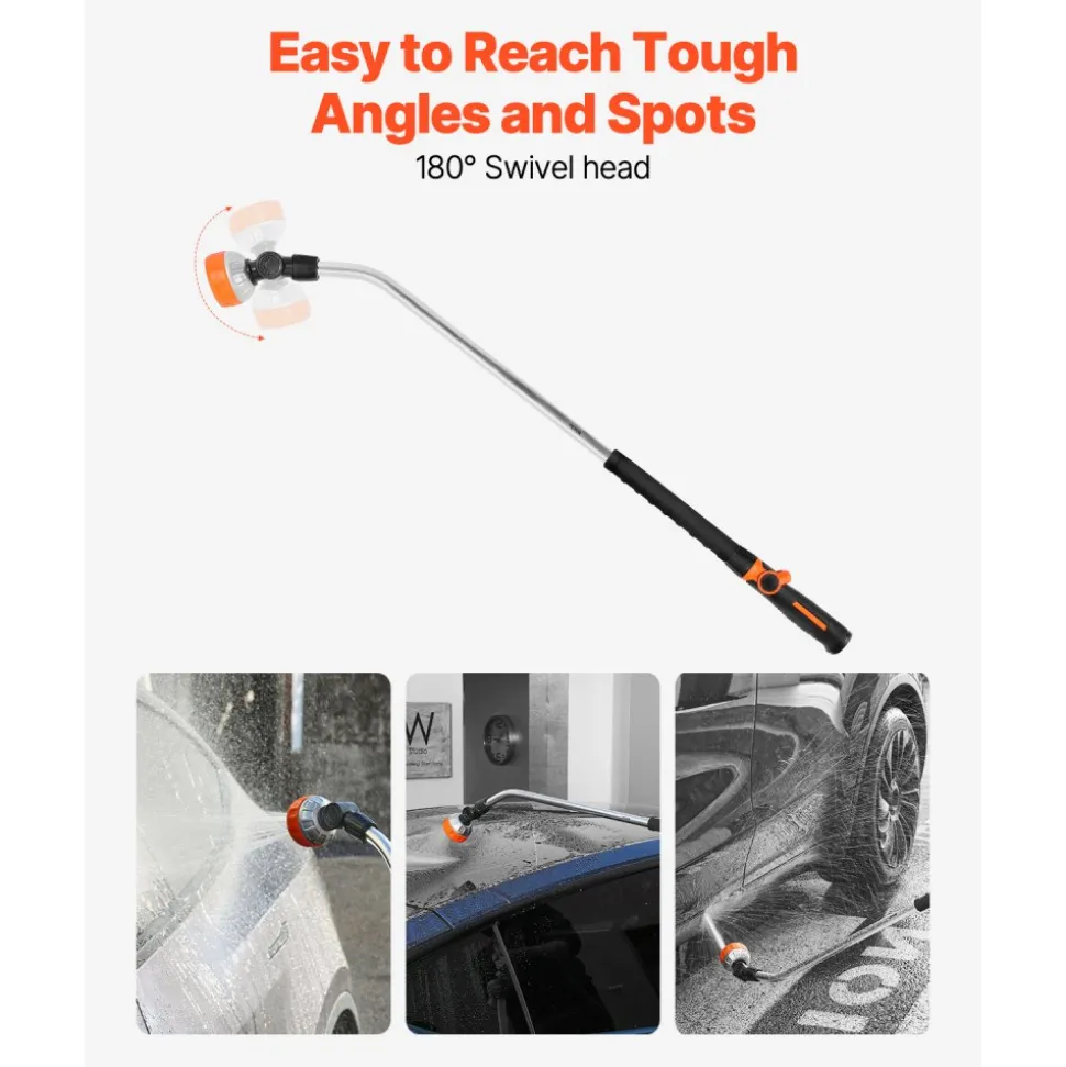 VEVOR Watering Wand, 36-Inch Extra Long Heavy Duty Garden Hose Wand with 8 Spray Patterns & 180° Swivel Head, Long Hose Nozzle Sprayer with on/off Thumb Control, Ideal for Hanging Baskets, Shrubs, Lawn