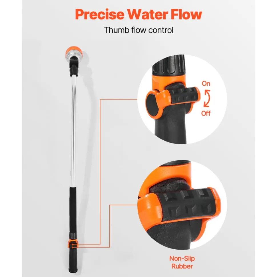 VEVOR Watering Wand, 36-Inch Extra Long Heavy Duty Garden Hose Wand with 8 Spray Patterns & 180° Swivel Head, Long Hose Nozzle Sprayer with on/off Thumb Control, Ideal for Hanging Baskets, Shrubs, Lawn