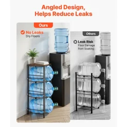 VEVOR Water Jug Holder, 4 Tiers 3 and 5 Gallon Water Bottle Holder for 3 Bottles, Heavy Duty Jug Rack Organizer with Storage Shelf, Detachable for Kitchen, Office, Living Room, Black and Brown